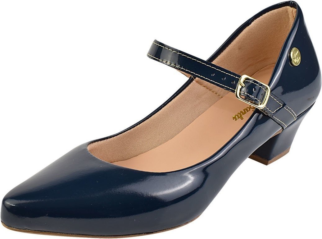 Scarpin Feminino Boneca Bico Fino Salto Baixo Marinho
