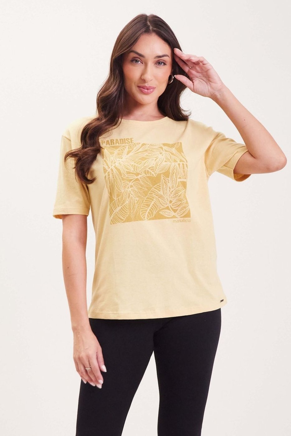 Imagem principal T-Shirt Feminina Folhas Marialícia bege Marialícia bege
