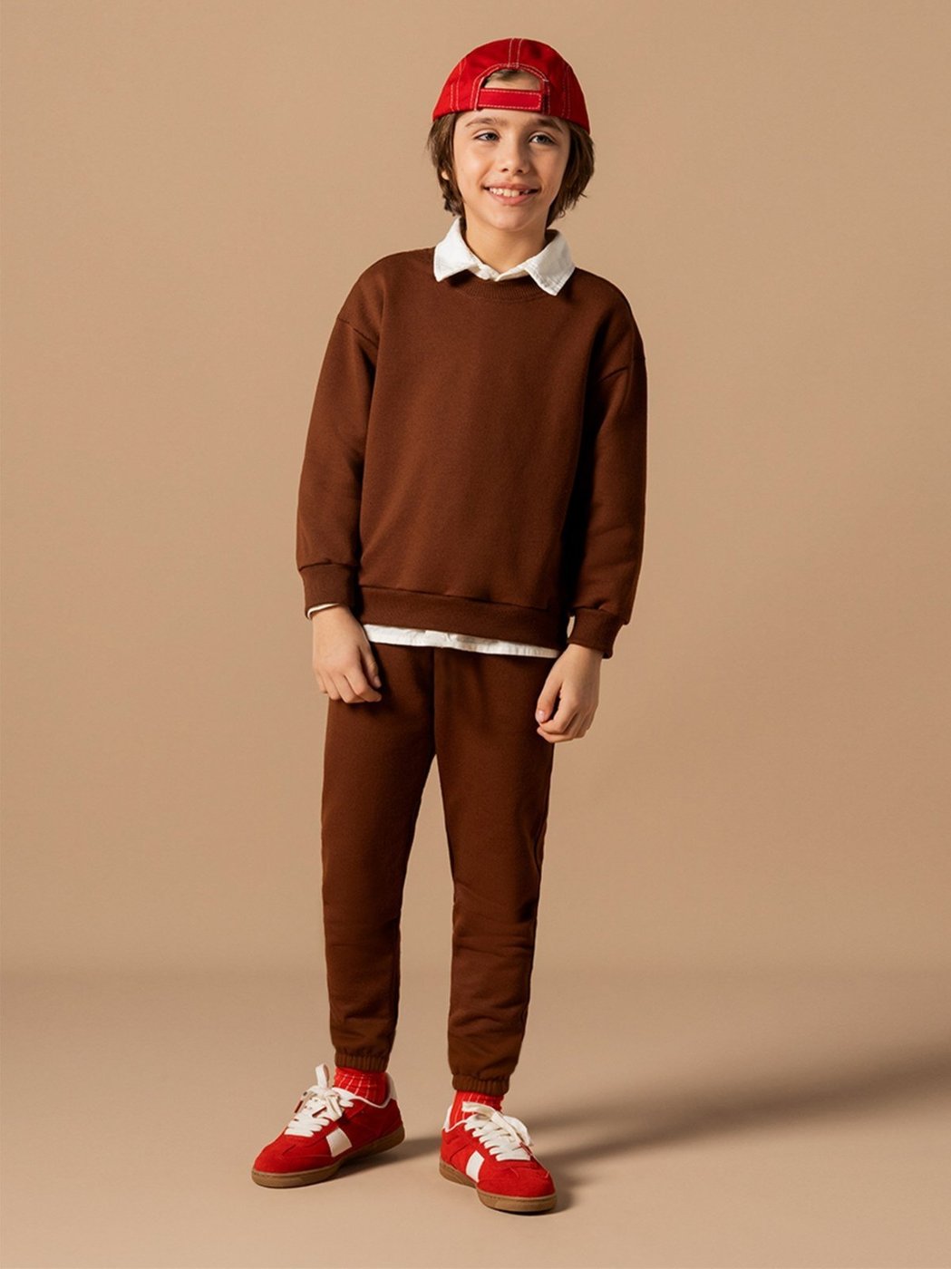 Infantil - Conjunto Bugbee Moletom Menino Blusa Manga Longa Gola Redonda Calça Cacau