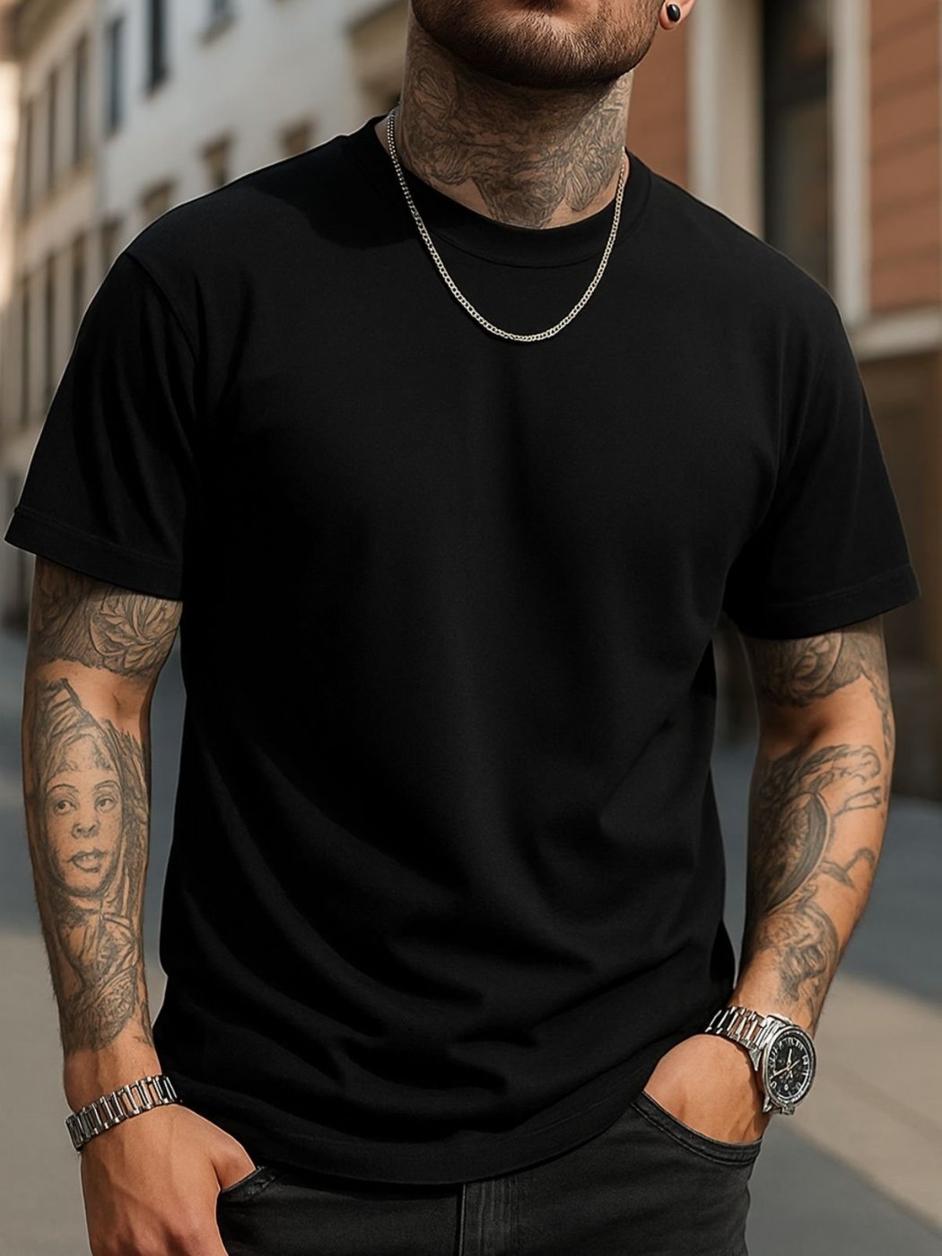 Imagem principal Camiseta Básica Safira Moda Algodão Preta preto Safira Moda preto