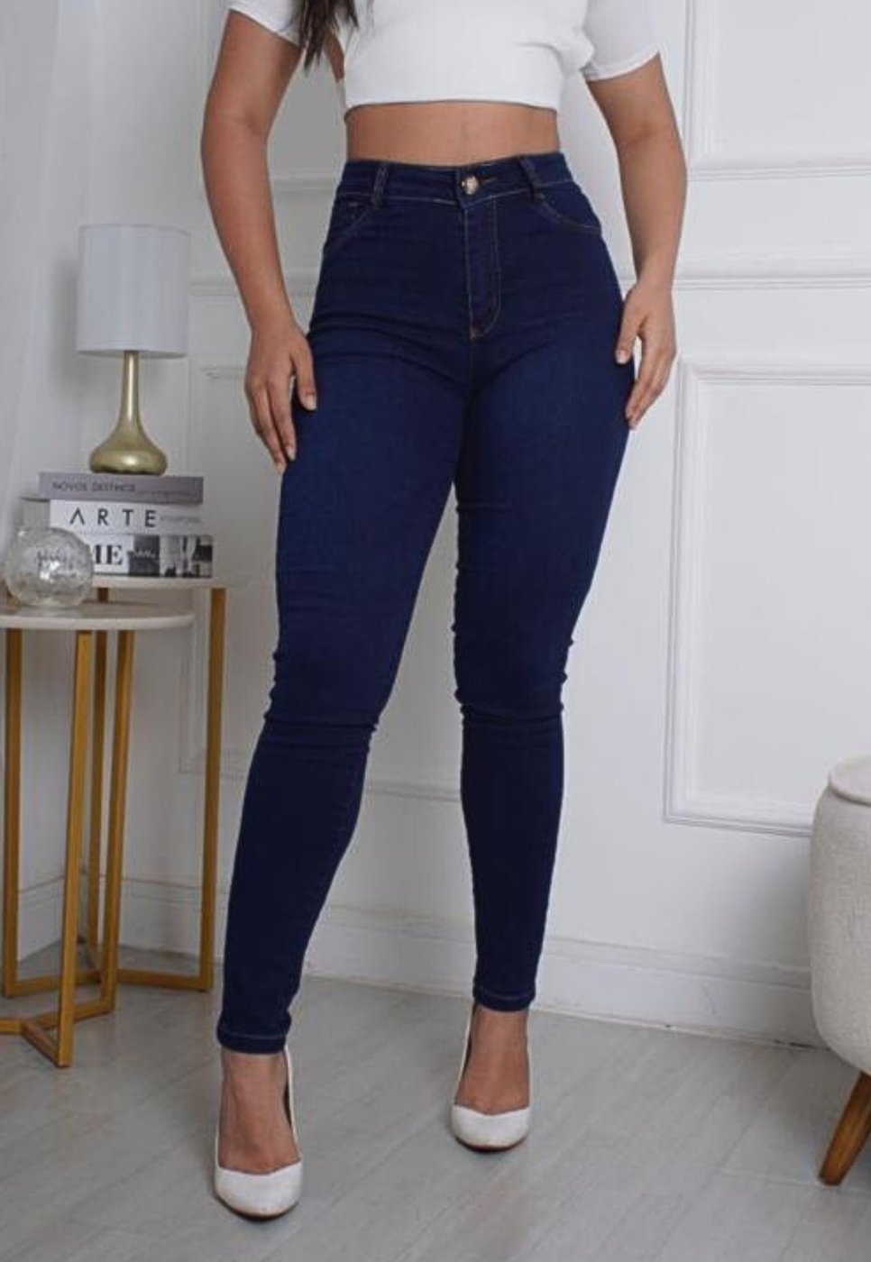 Imagem principal Calça Jeans Skinny Feminina Cintura Alta com Elastano Lavagem Escura Premium ED E A E JEANS azul/azul marinho ED E A E JEANS azul/azul marinho