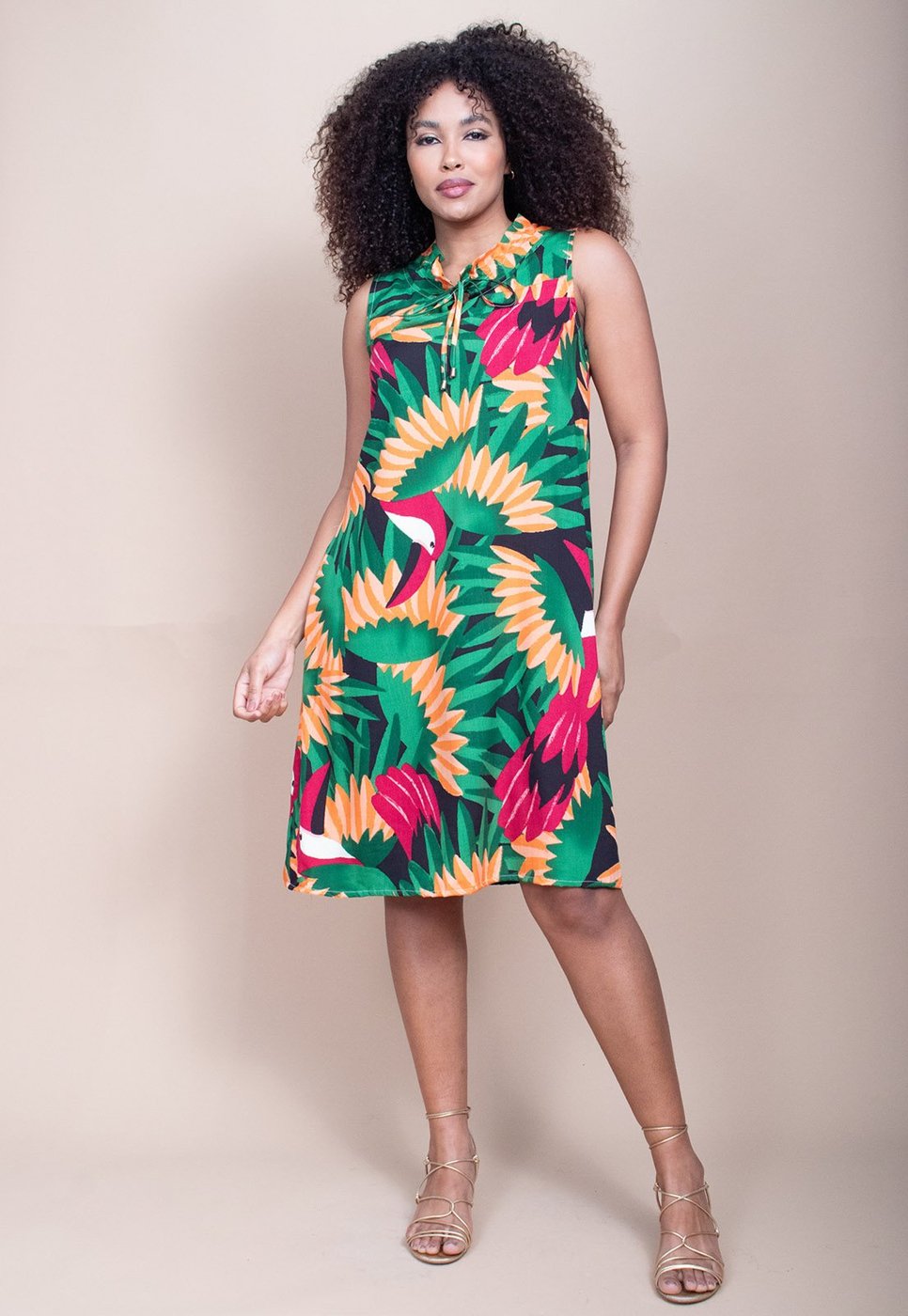 Vestido Midi Cabanafree Viscose Piaf Festa dos Tucanos