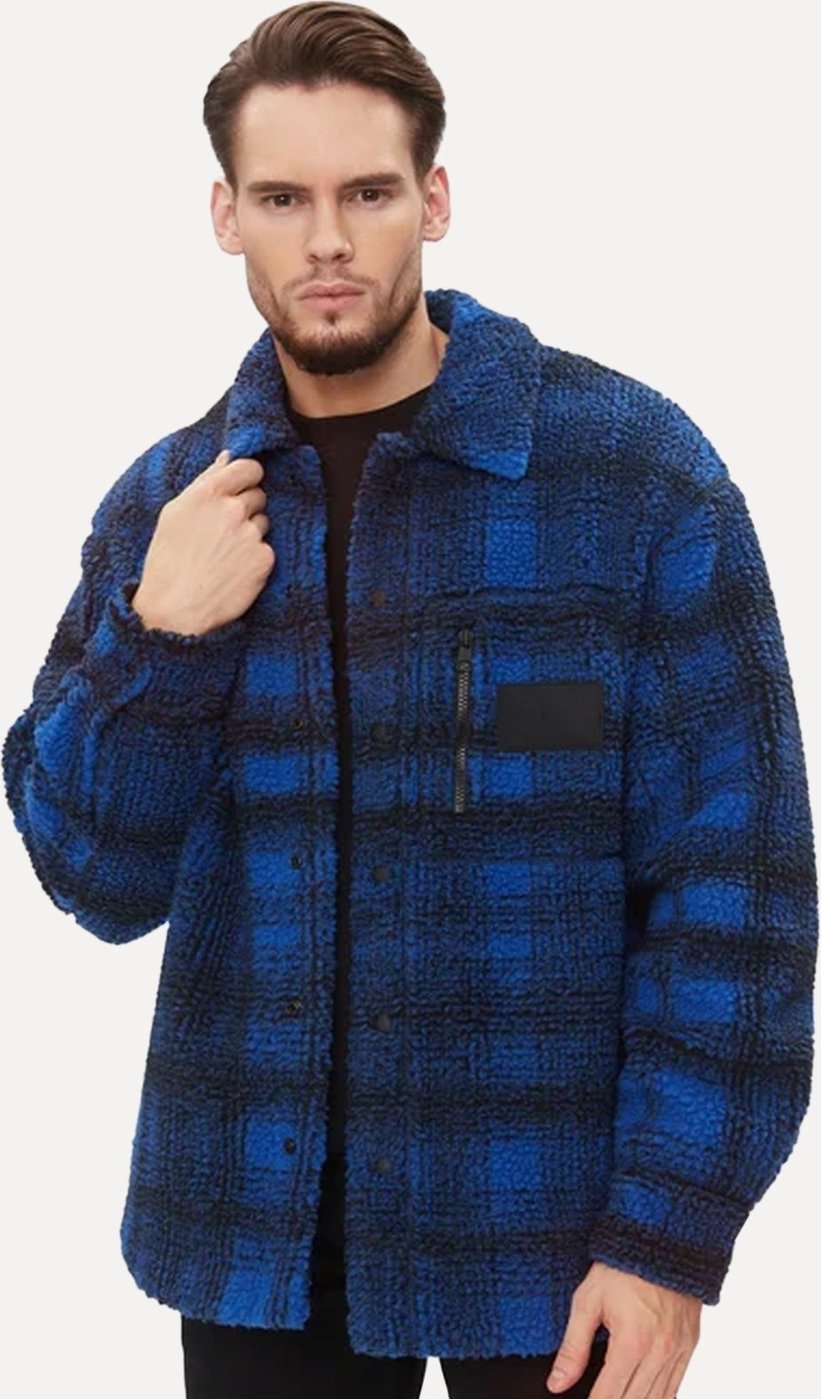 Imagem principal Jaqueta Calvin Klein Jeans Sherpa Overshirt Xadrez Escuro azul Calvin Klein azul
