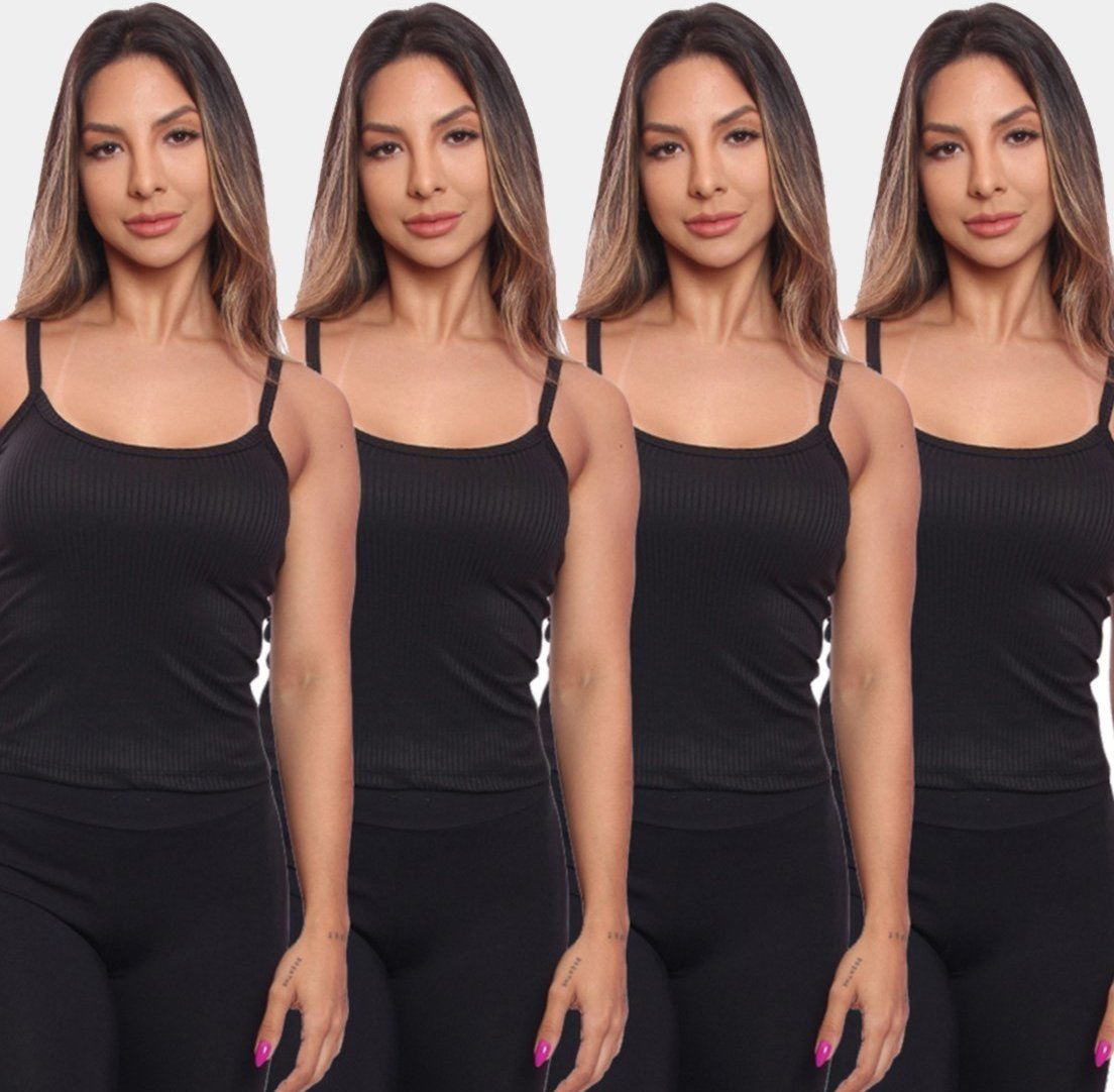 Imagem principal Kit 4 Regatas de Alcinha Canelada Feminina Lisa Blusa Blusinha Básica Treino Academia ADRIBEN multicolorido ADRIBEN multicolorido