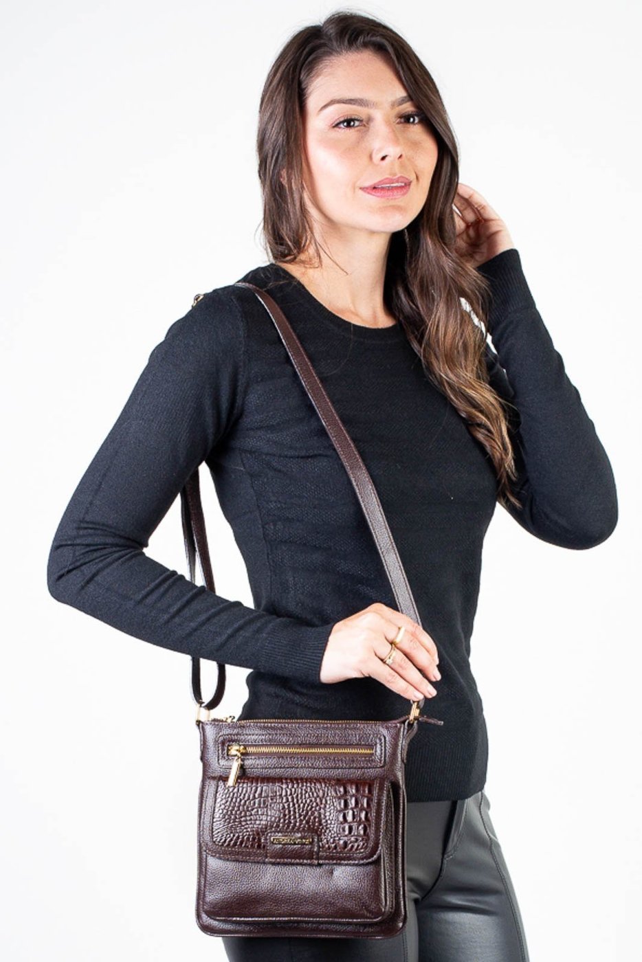 Imagem principal Bolsa pequena transversal em couro liso Emma - Café Andrea Vinci vermelho Andrea Vinci vermelho