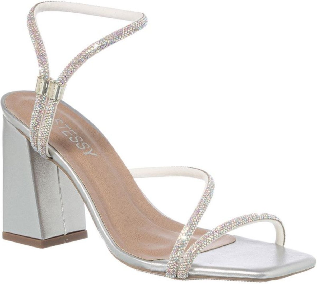 Sandália Feminina Salto Grosso Strass Calce Fácil Confortável