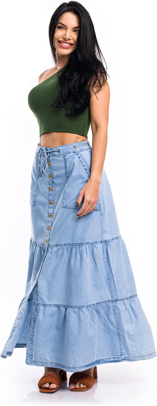 Saia Longa Restrito Jeans 3 Marias Com Botões CLARO