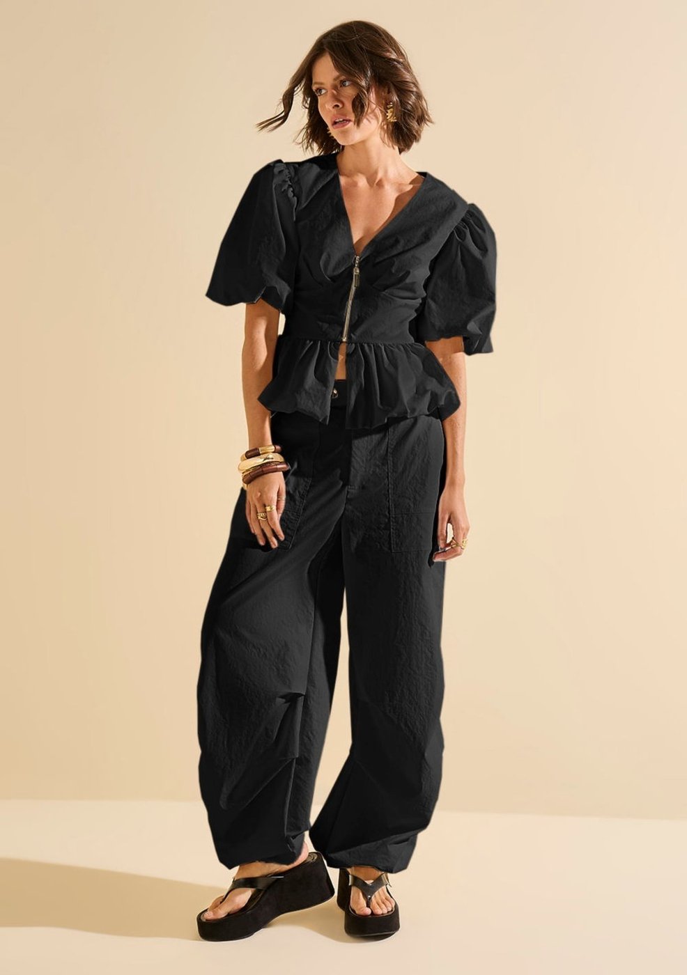 Calça Morena Rosa Cargo Alta Preto