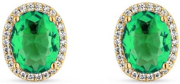 Trio De Brincos Semijoia Pedra Verde E Ponto De Luz Zircônia Banhados A Ouro 18K Br094-001 Dourado