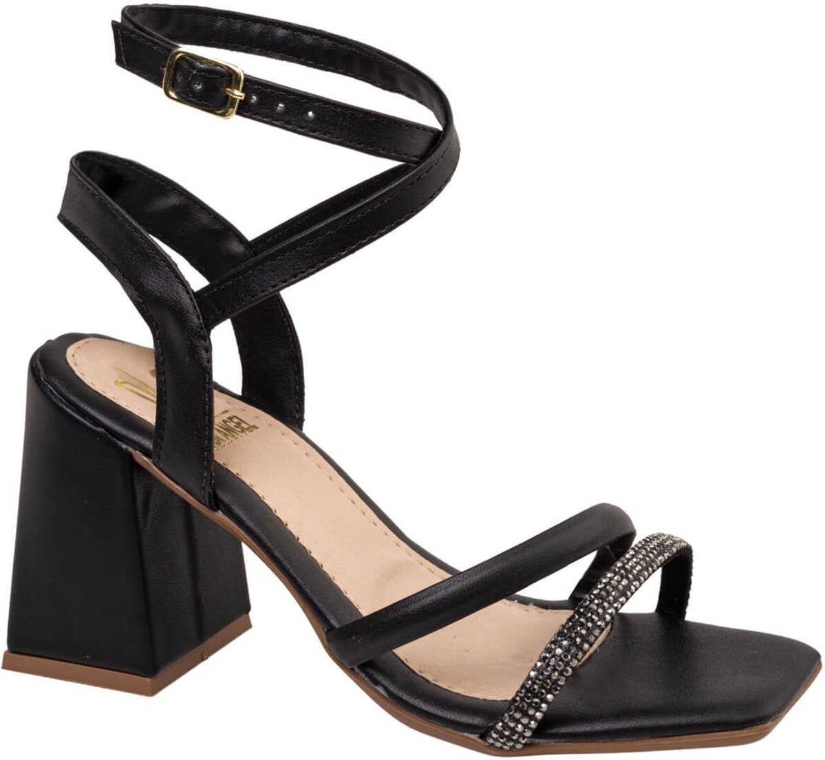 Imagem principal Sandalia Feminina Salto Alto Grosso Tira de Strass Confortavel Via Angel 7301 preto VIA ANGEL preto