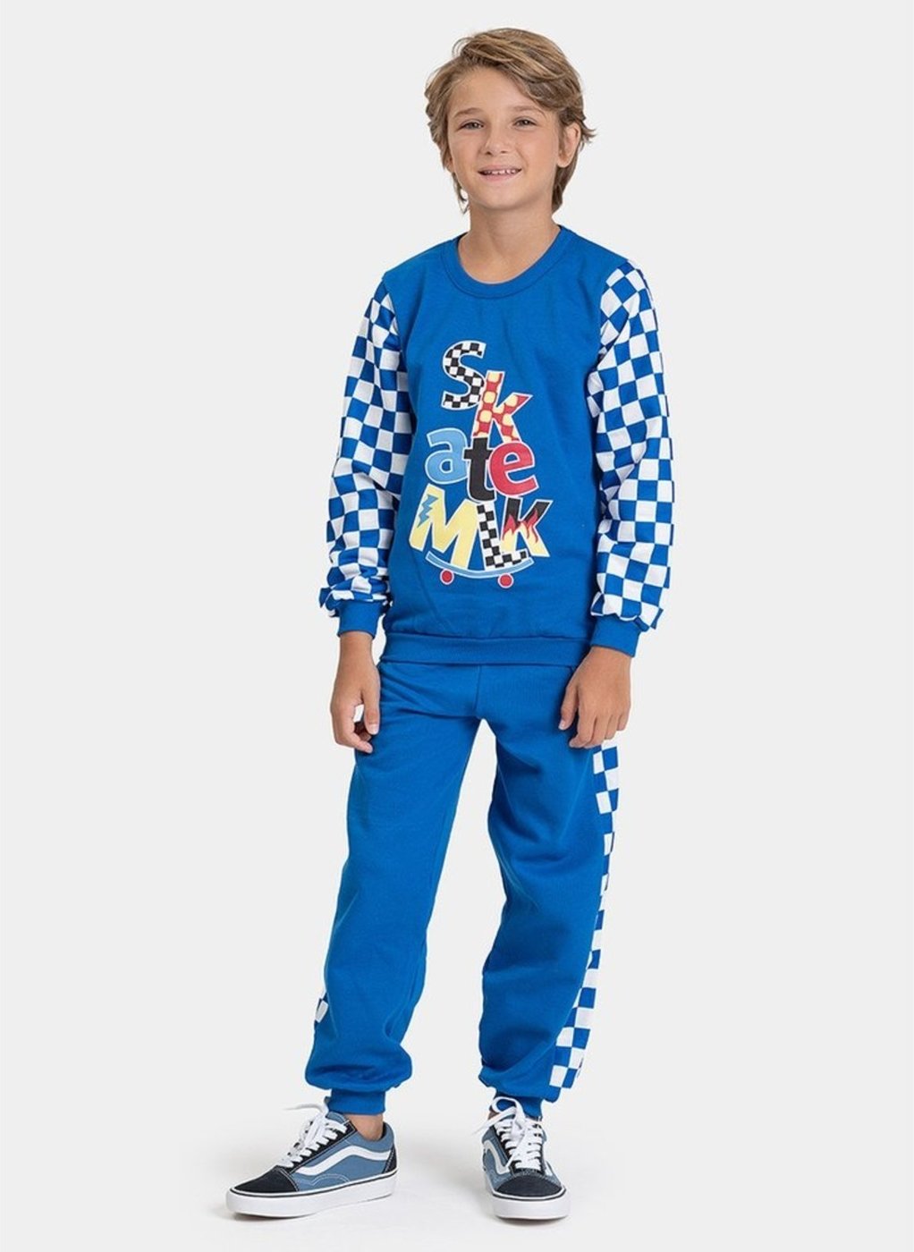 Imagem principal Infantil - Conjunto Inverno Menino Royal Blusão Manga Xadrez e Calça em Moletom Skate Molekada azul royal Molekada azul royal