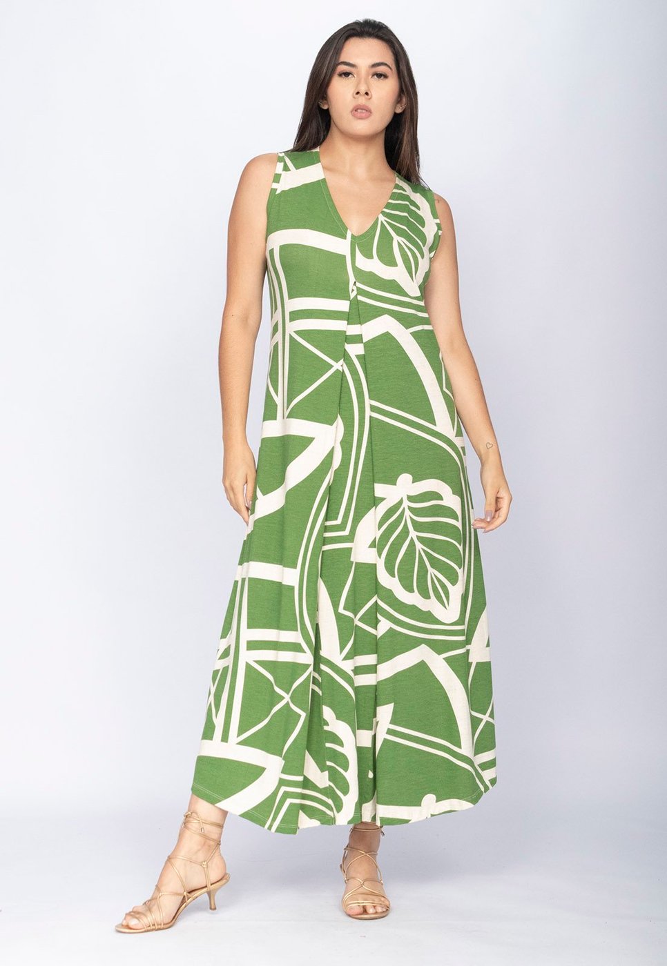 Vestido CabanaFree Longo Acará Malha Estampa Lagoa Botânica Verde