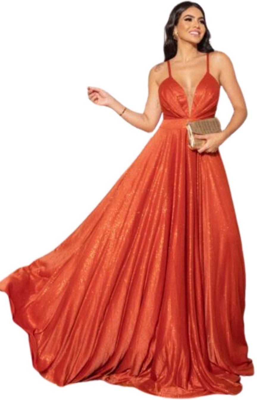 Vestido Longo de Festa Premium para Madrinhas Eduarda Micro Tule Terracota