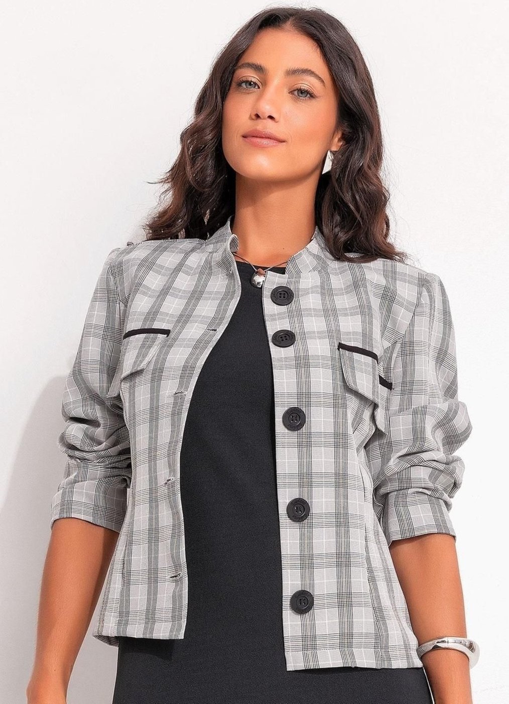 Imagem principal Casaqueto Alfaiataria Xadrez Quintess cinza Quintess cinza