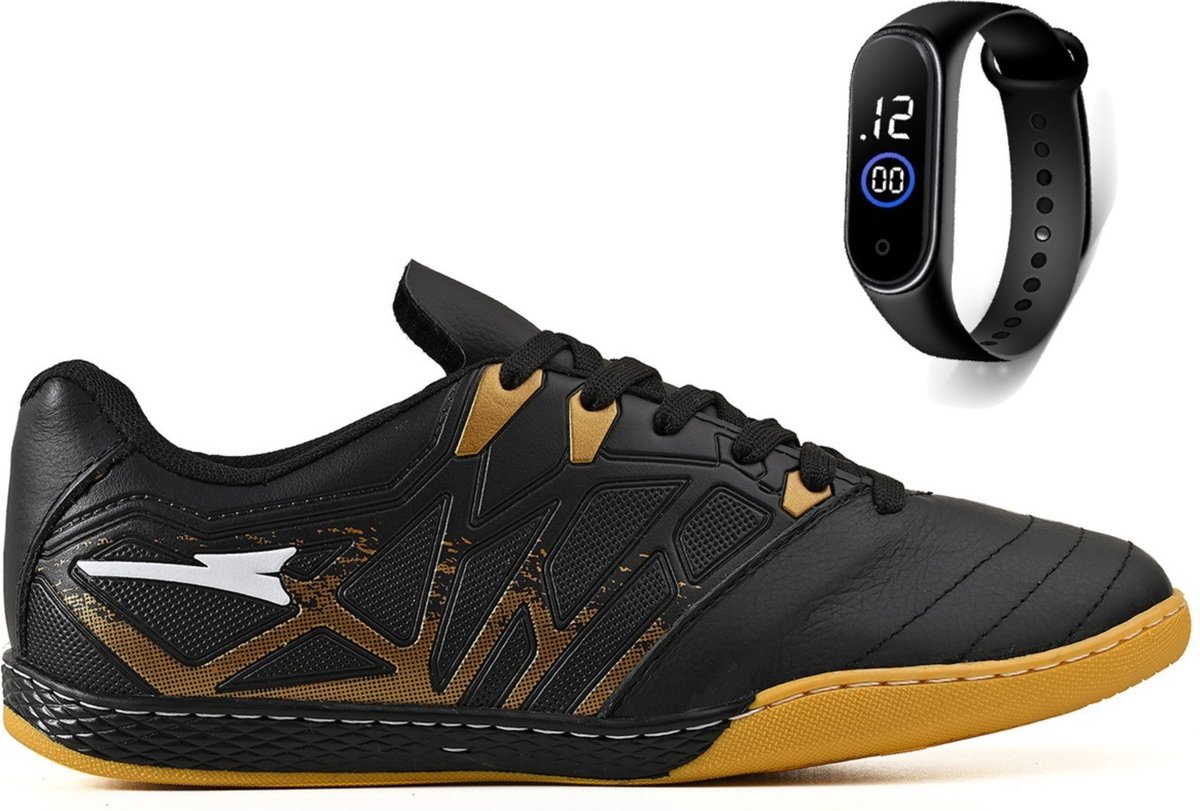 Imagem principal Kit Chuteira Futsal Quadra Bico em Couro Reforçado Futebol Salao + Relogio Adulto CALCADOS LGHT LIGHT branco CALCADOS LGHT LIGHT branco