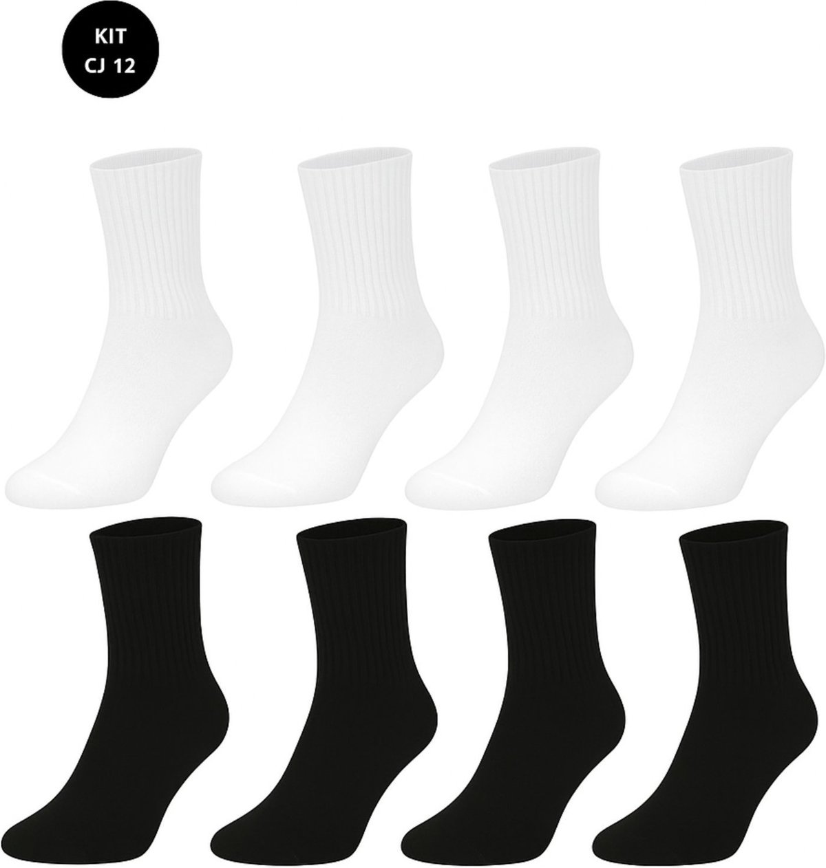 Imagem principal Kit 12 Pares de Meias FMF Masculinas Cano Médio 6 Pretas e 6 Brancas branco FMF branco