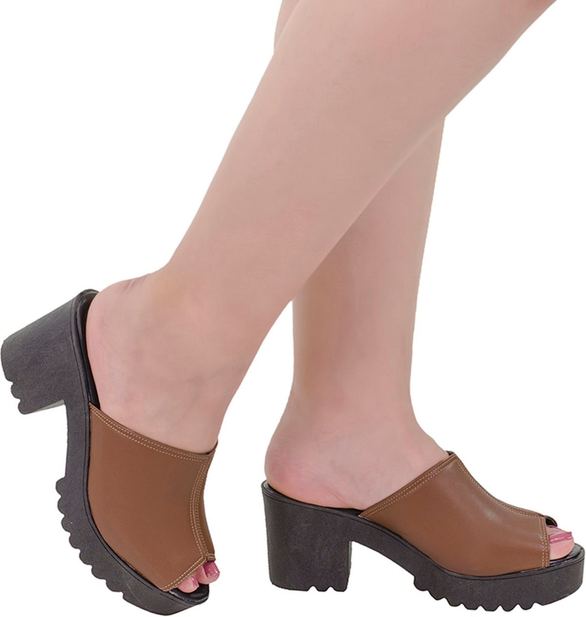 Tamanco Tratorado Sandalia Mule Feminino Salto Grosso Medio Baixo Confortavel