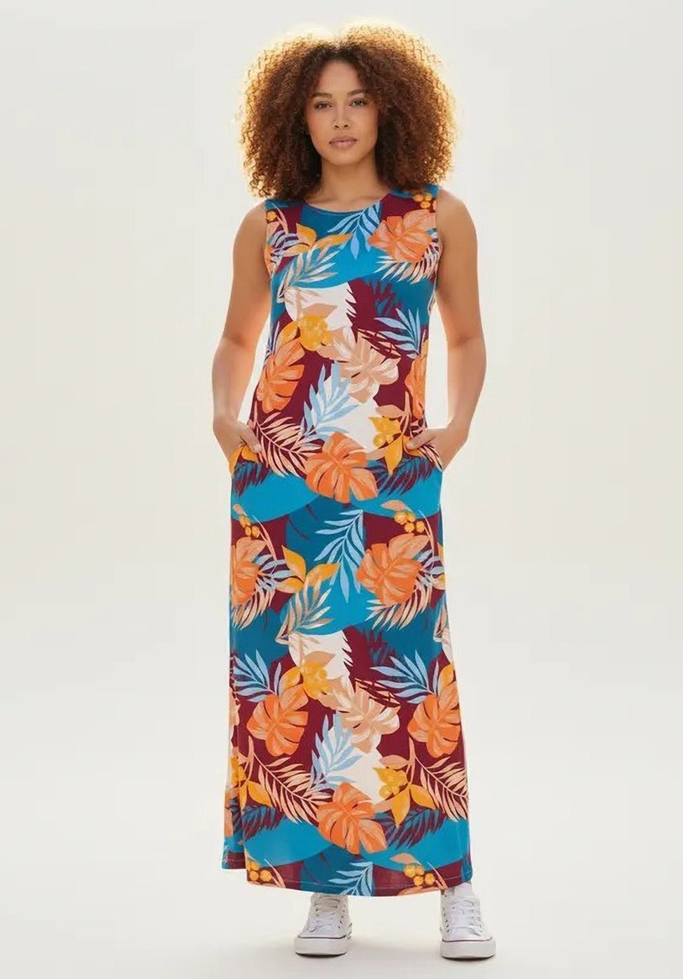 Vestido CabanaFree Longo Plano com Bolso Estampa Aurora Profunda