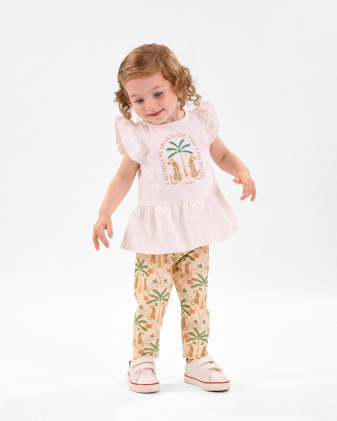 Infantil - Conj. blusa manga borboleta peplum + legging estampada