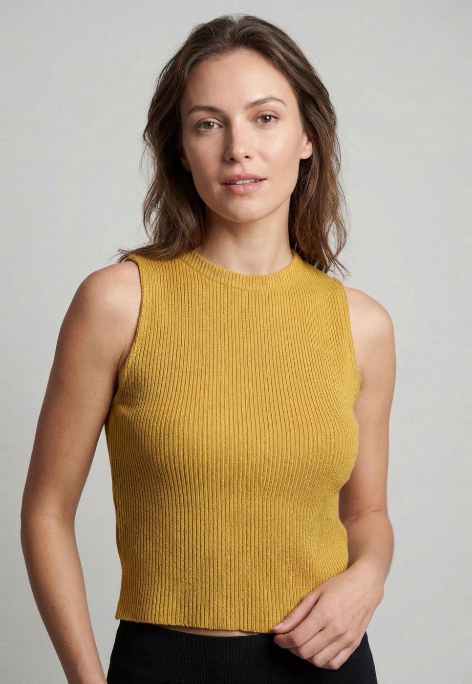 Imagem principal Regata Feminina CaCay Tricot Canelada Mostarda amarelo CaCay amarelo