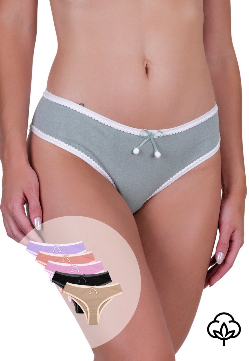 Imagem principal Kit 5 Calcinhas Pompom Algodão Concept Lingerie multicolorido Concept Lingerie multicolorido