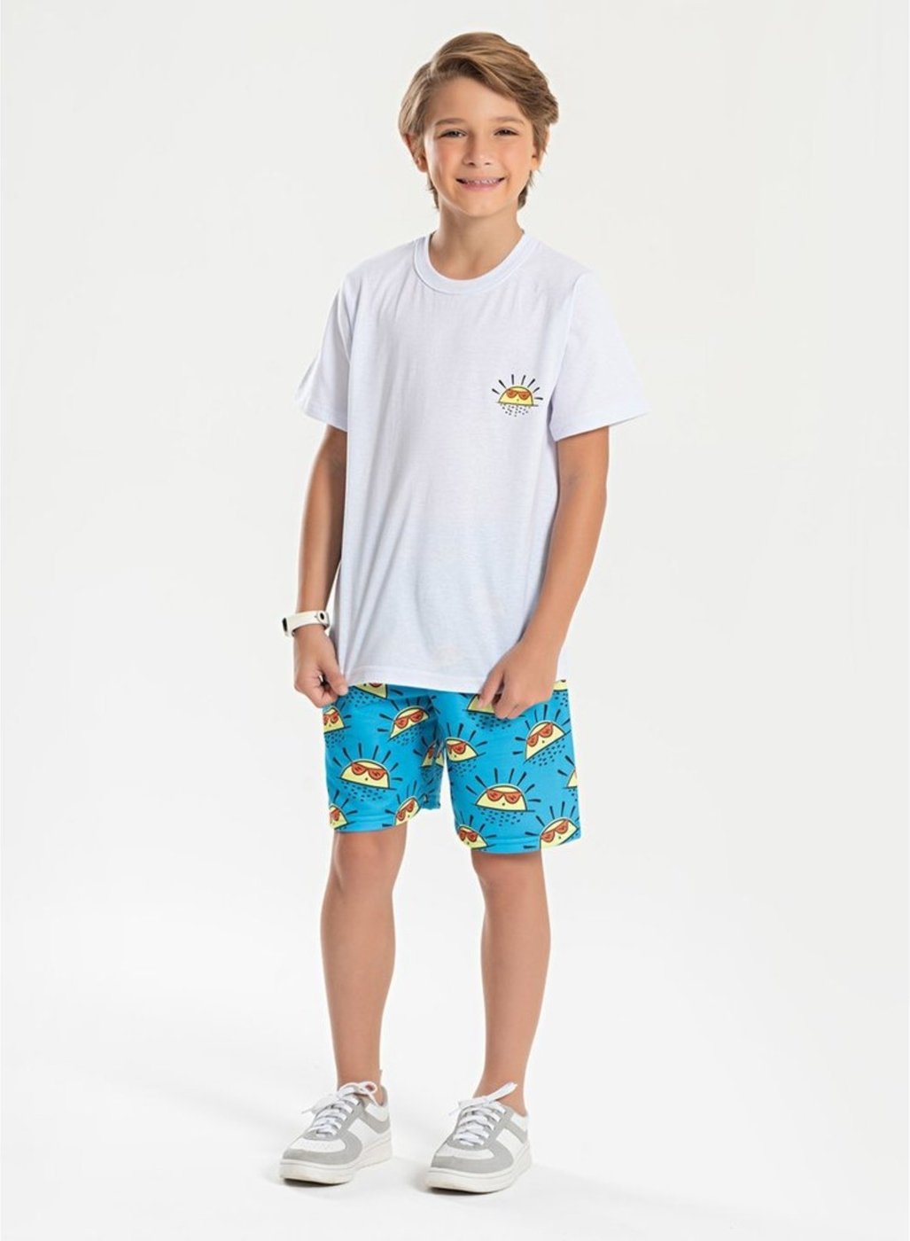 Imagem principal Infantil - Conjunto Verão Menino Camiseta e Bermuda Solzinho de Óculos Molekada branco Molekada branco