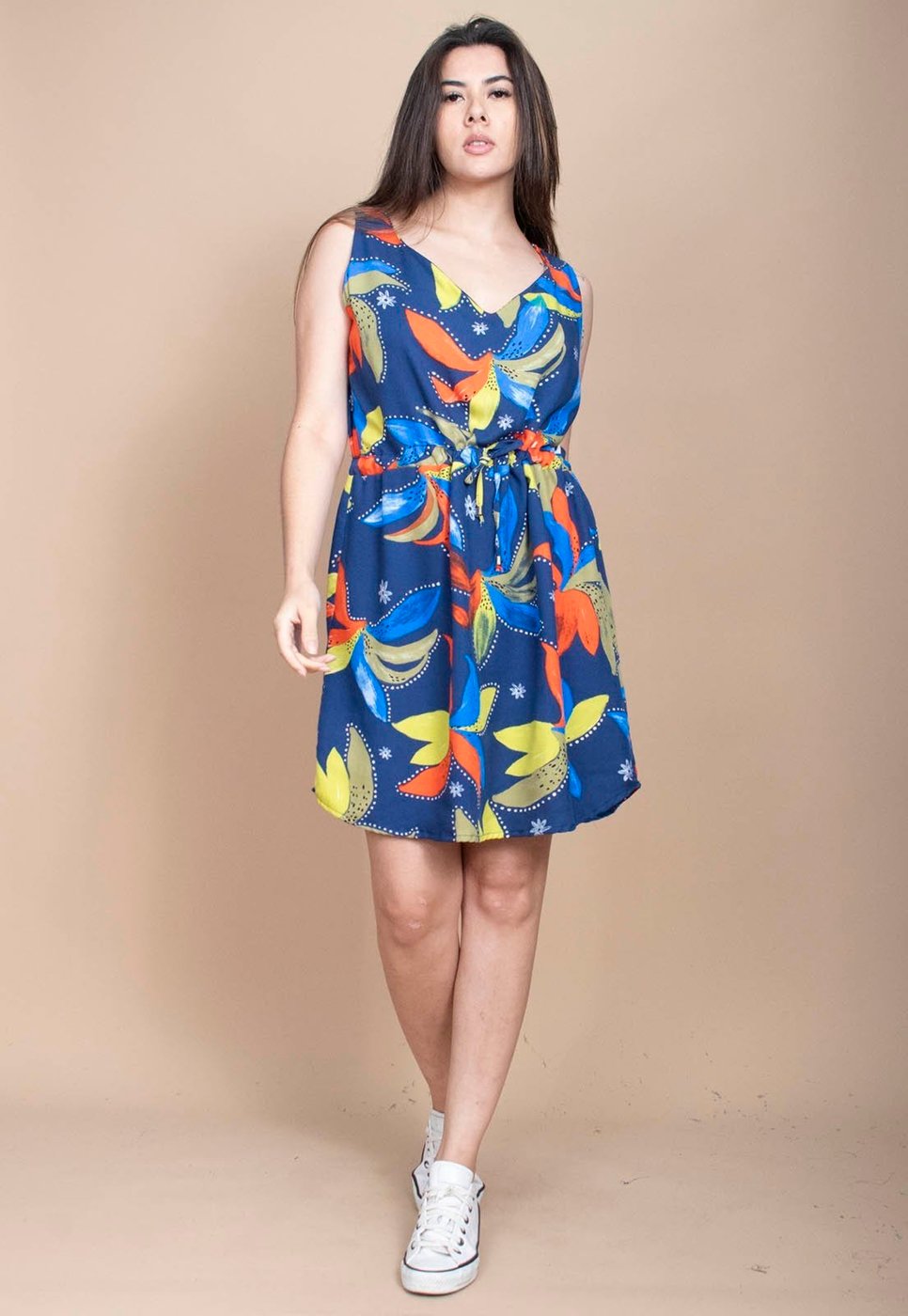 Vestido Cabanafree Plano Curto Estampa Maré Vibrante