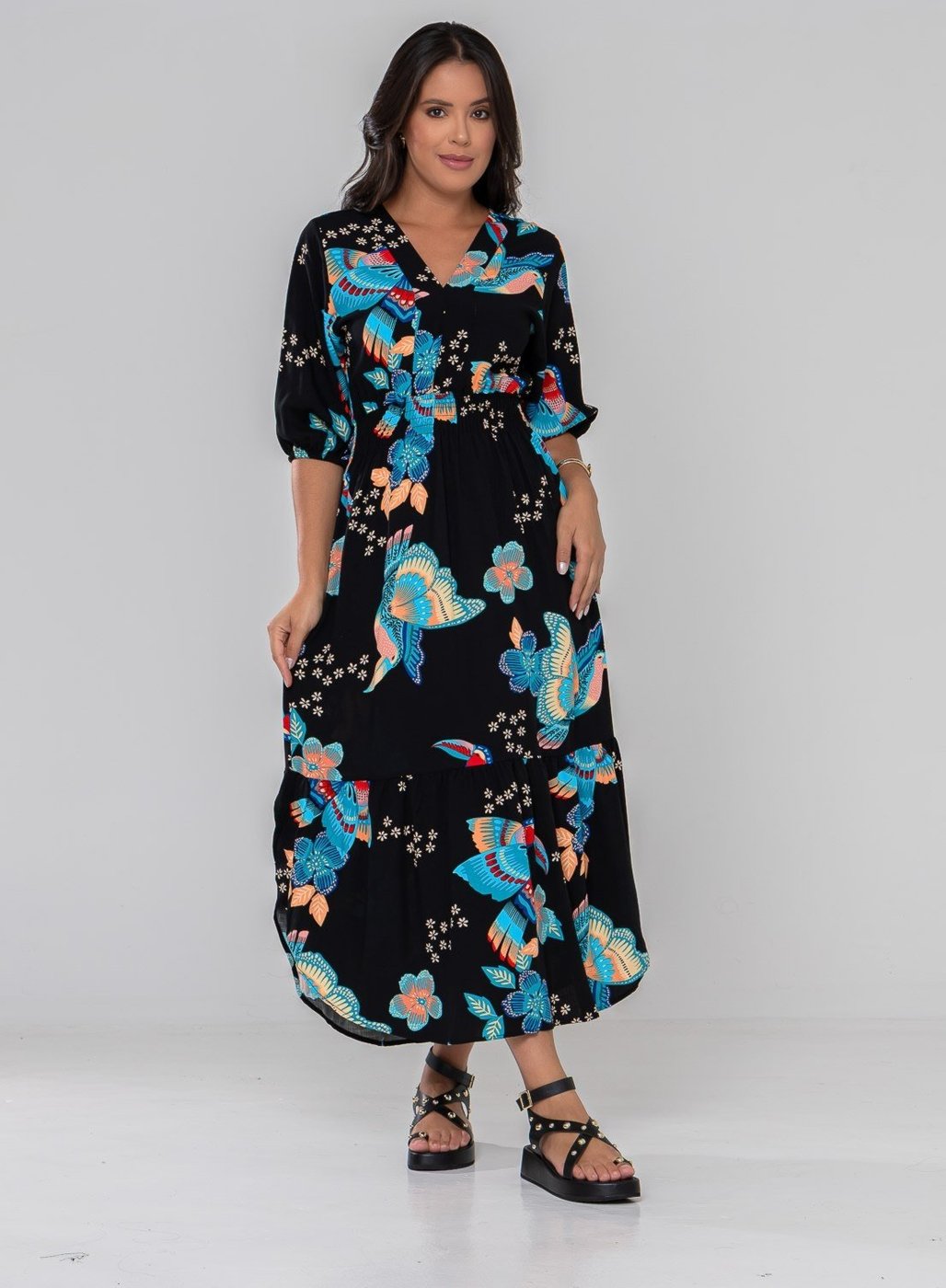 Vestido Aura Joana Pássaros Sintonia