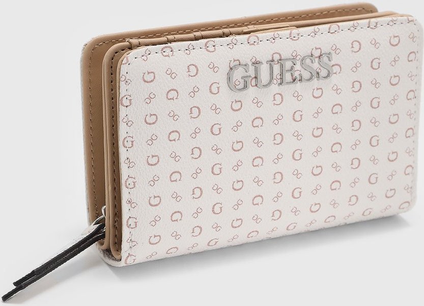 Carteira Feminina Guess Monograma Logo Zíper Branca