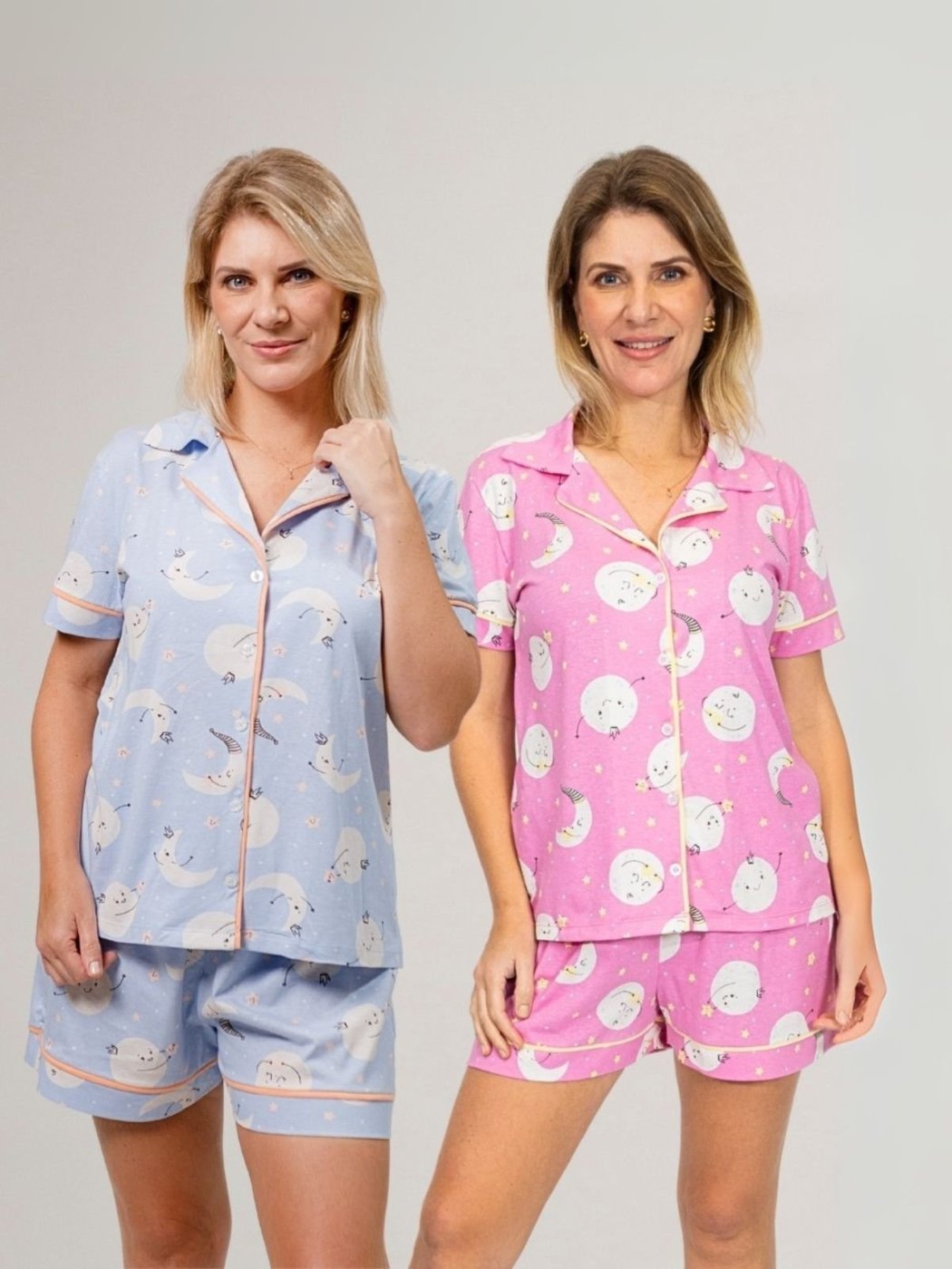 KIT Pijama Americano Curto Lua + Pijama Americano Curto Lua Rosa