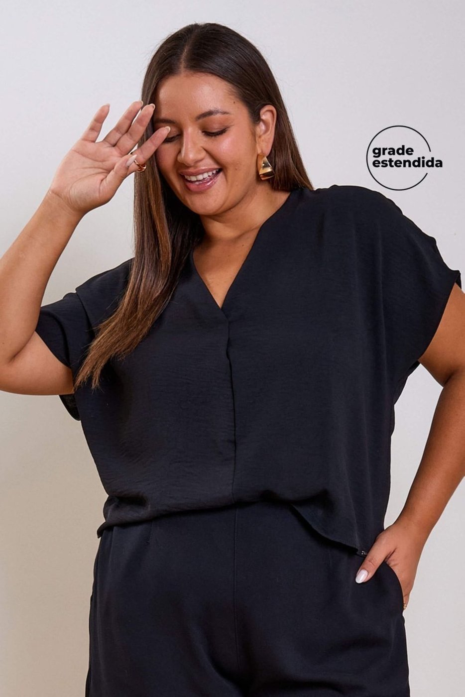 Imagem principal Blusa Feminina Texturizada Decote V Marialícia preto Marialícia preto