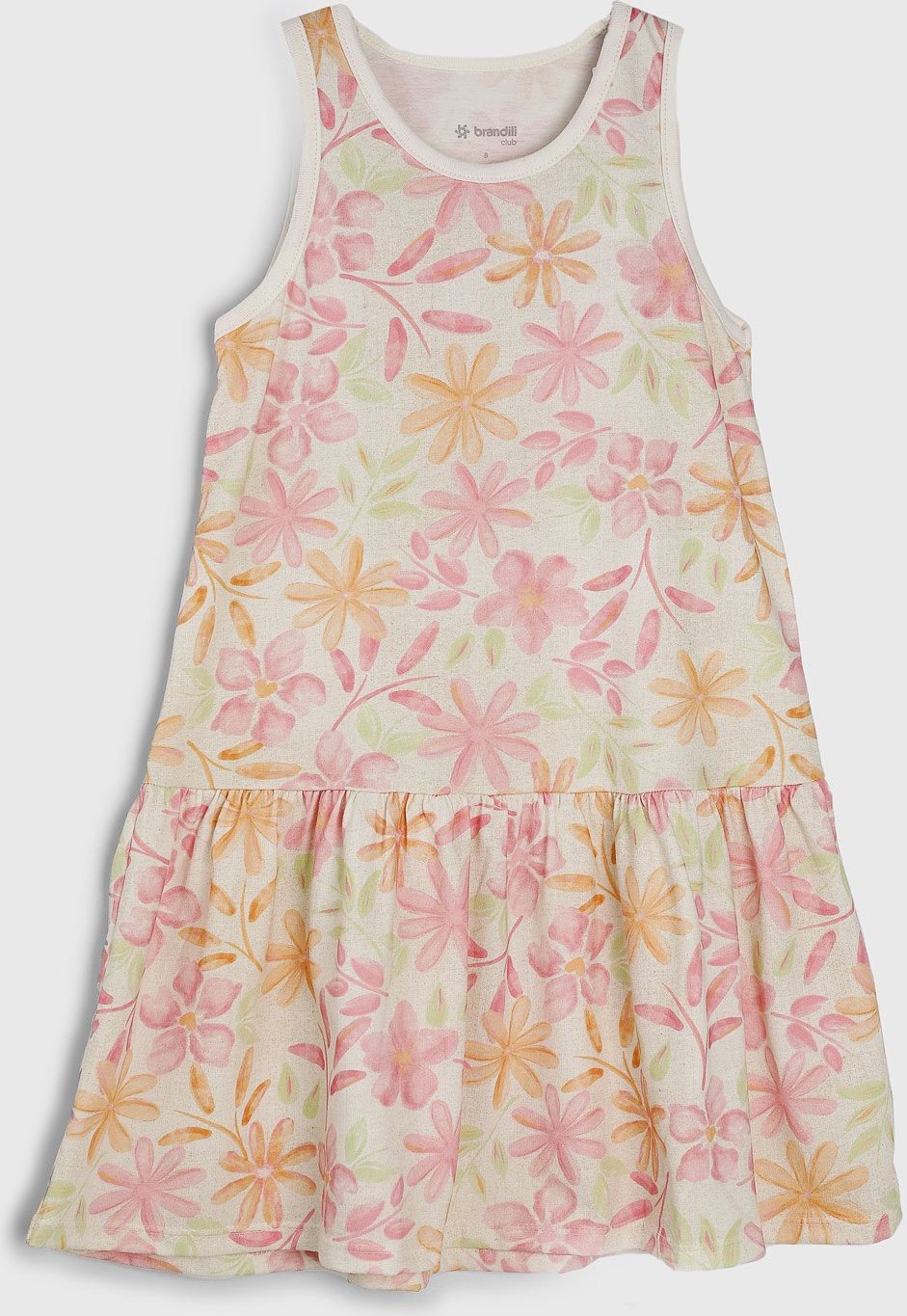 Infantil - Vestido Brandili Estampa Floral e Laranja e Verde