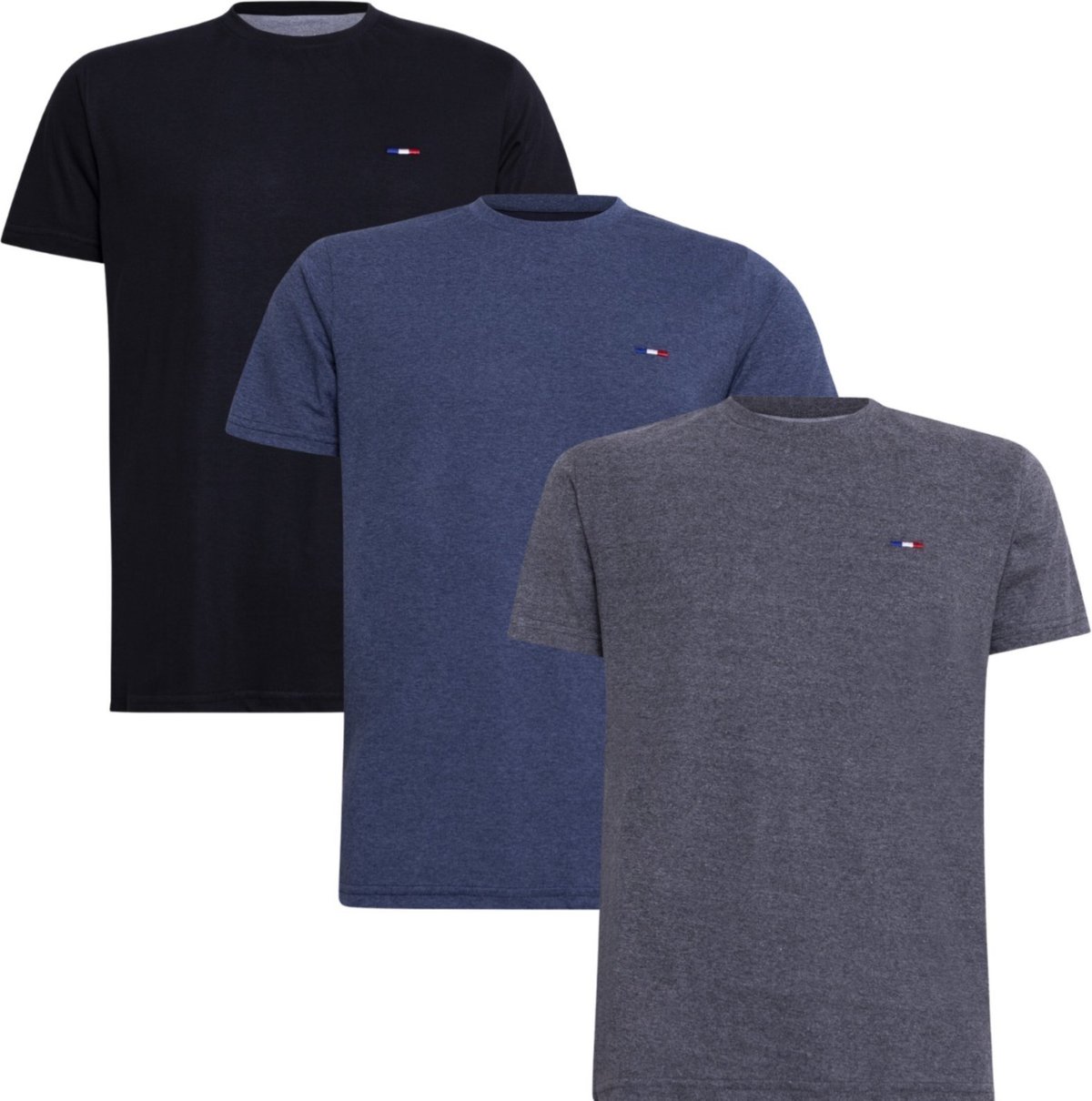 Imagem principal Kit 3 Peças Camisetas Básicas Masculina FMF em Algodão Premium no Estilo Tommy Bordado França Preto M Mescla Chumb multicolorido FMF multicolorido