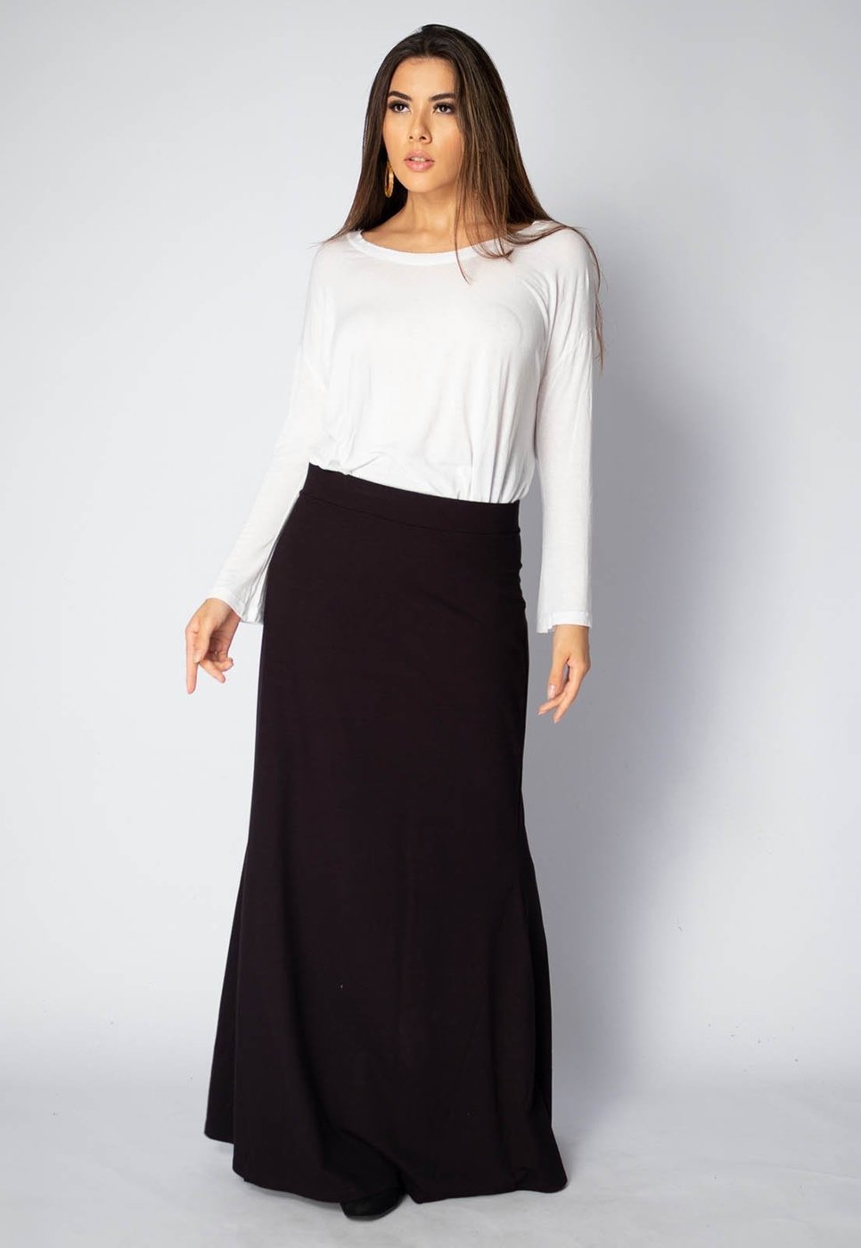 Saia Longa Amazonia Vital Malha Sereia Preta
