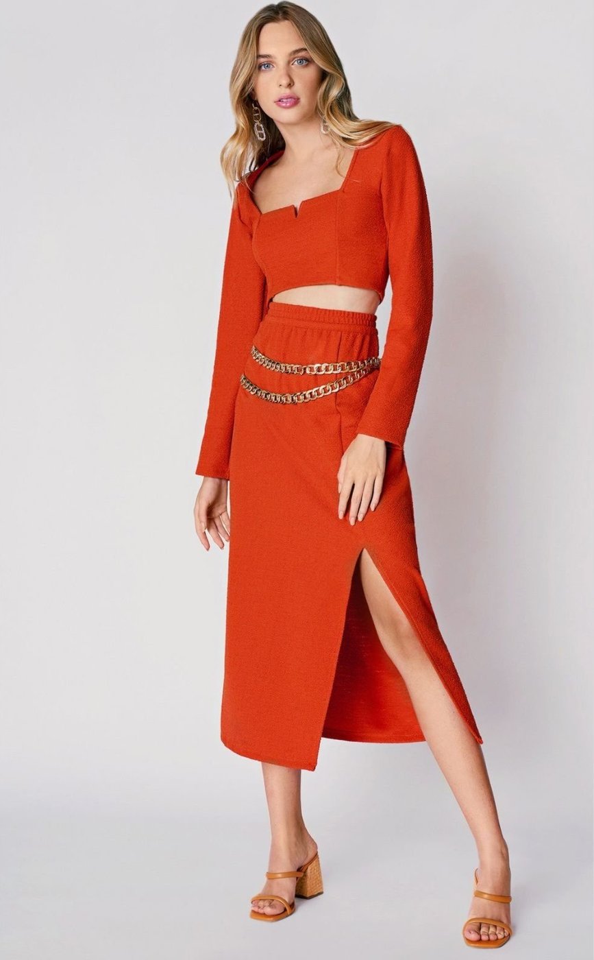 Saia Zinco Midi Reta Com Fenda