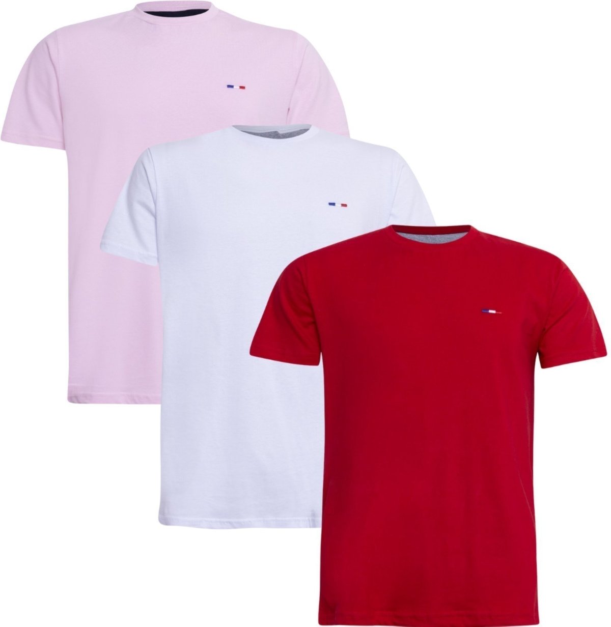 Imagem principal Kit 3 Peças Camisetas FMF Básicas Masculina em Algodão Premium no Estilo Tommy Bordado França Vermelha Br rosa FMF rosa