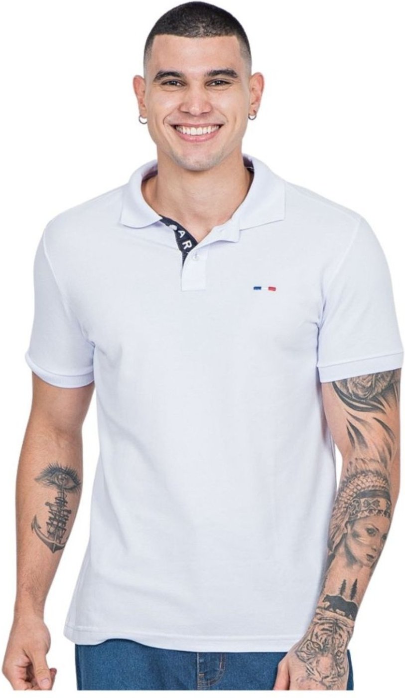 Imagem principal Kit 2 Polos Masculina Básicas FMF e Branco Piquet no Estilo Tommy Bordado França coral FMF coral