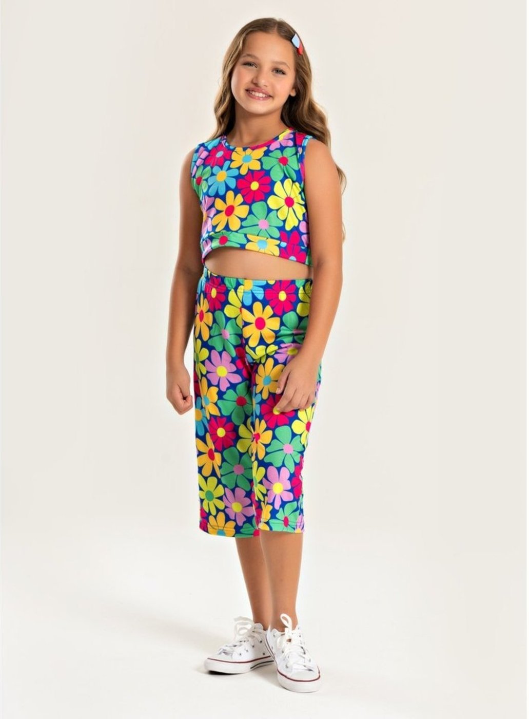 Imagem principal Infantil - Conjunto Molekada Verão Menina Royal Cropped Com Amarração nas Costas e Calça Pantacourt Florido azul royal Molekada azul royal