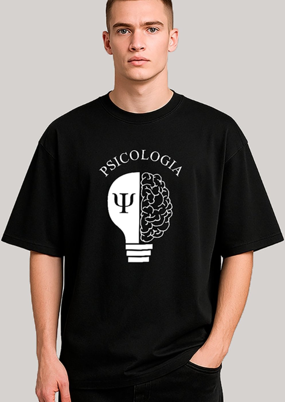 Imagem principal Camiseta Ousy Unissex Profissão Psicologia Visual Impactante Símbolo Psi Oversized preto ousy preto