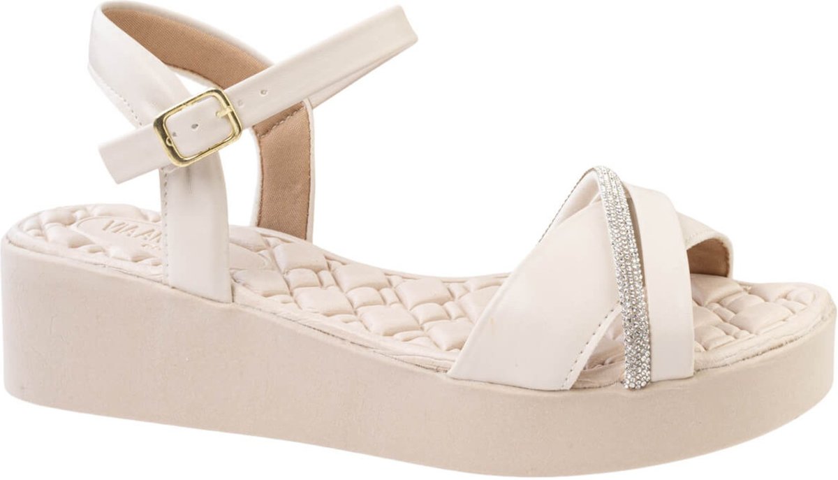 Imagem principal Sandália Anabela Feminina Ortopédica Strass Confortável Versátil Estilosa Via Angel 8502 Off White off-white white VIA ANGEL off-white white