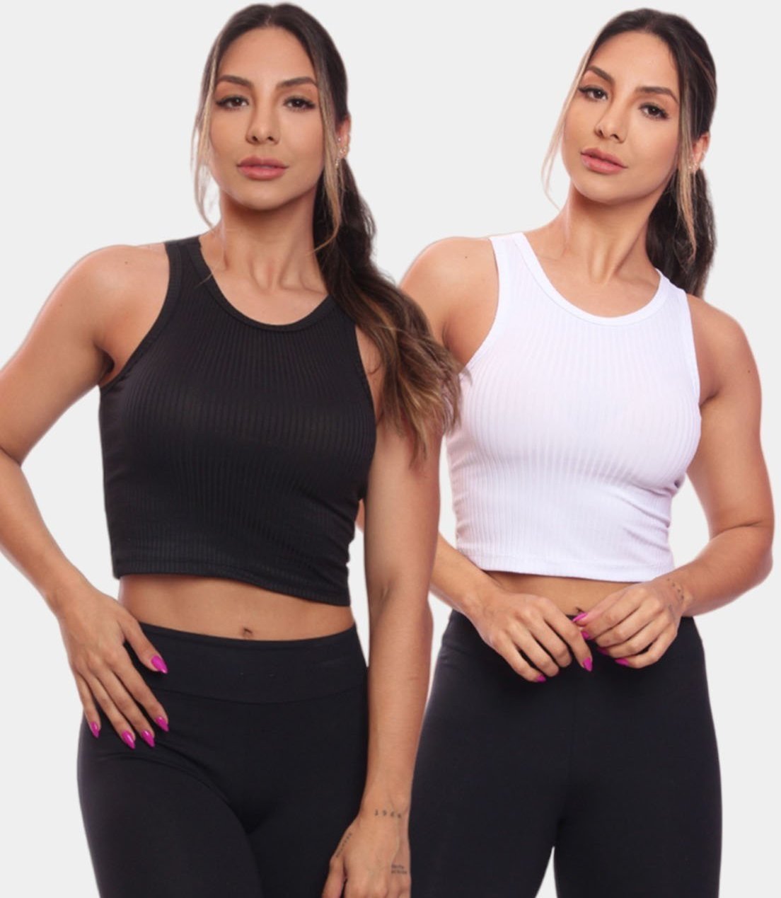 Imagem principal Kit 2 Top Cropped Regata Canelado Feminino Lisa Blusa Blusinha Básica Colorido ADRIBEN multicolorido ADRIBEN multicolorido