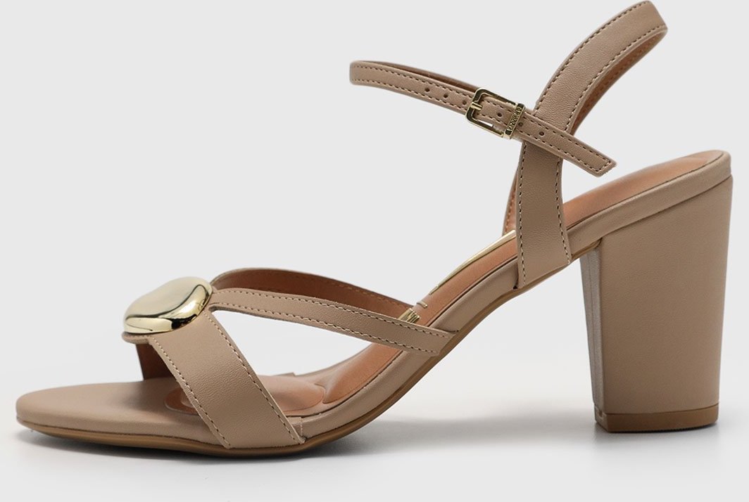 Sandália Feminina Vizzano Salto Médio Detalhe Dourado