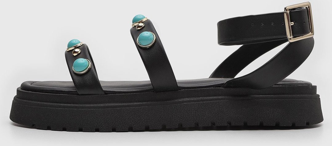 Sandália Feminina Via Uno Baixa Pedraria Preta