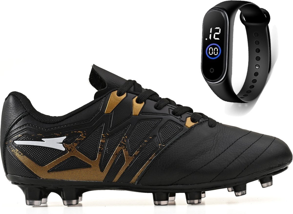 Imagem principal Kit Chuteira Futebol Campo Bico em Couro Reforçado Gramado Natural + Relogio Adulto CALCADOS LGHT LIGHT preto natural CALCADOS LGHT LIGHT preto natural