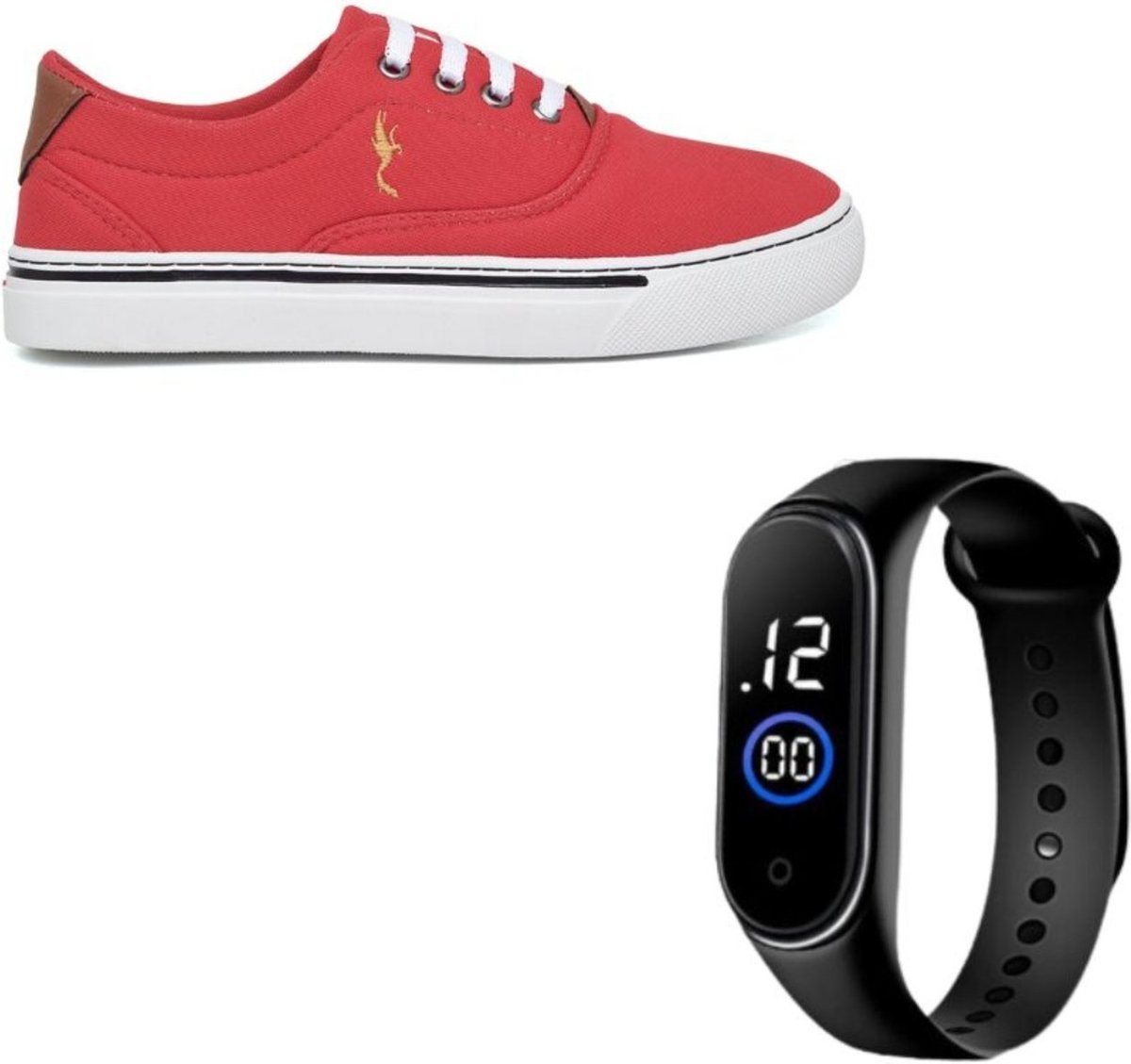 Tênis Sapatênis Feminino Estiloso Vermelho Polo Blu com Relógio Digital do 33 ao