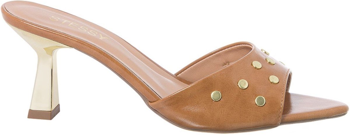 Imagem principal Tamanco Feminino Mule Stessy Bico Folha Salto Taça Cromado Tachas Stessy Shoes preto Stessy Shoes preto