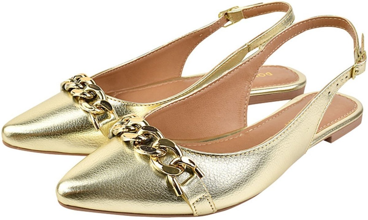 Imagem principal Sapatilha Feminina Bico Fino Mule Slingback CM Calçados Corrente Ouro Light Donatella Shoes dourado Donatella Shoes dourado