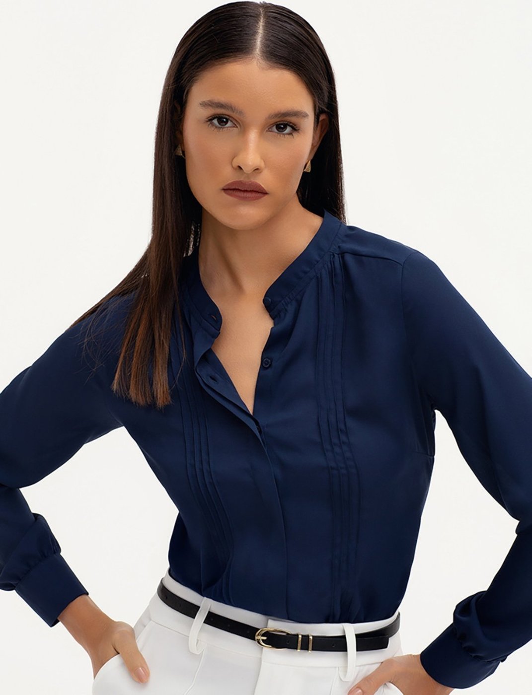 Imagem principal Camisa Principessa de Crepe com Pregas Frontais Marinho Valéria azul/azul marinho Principessa azul/azul marinho