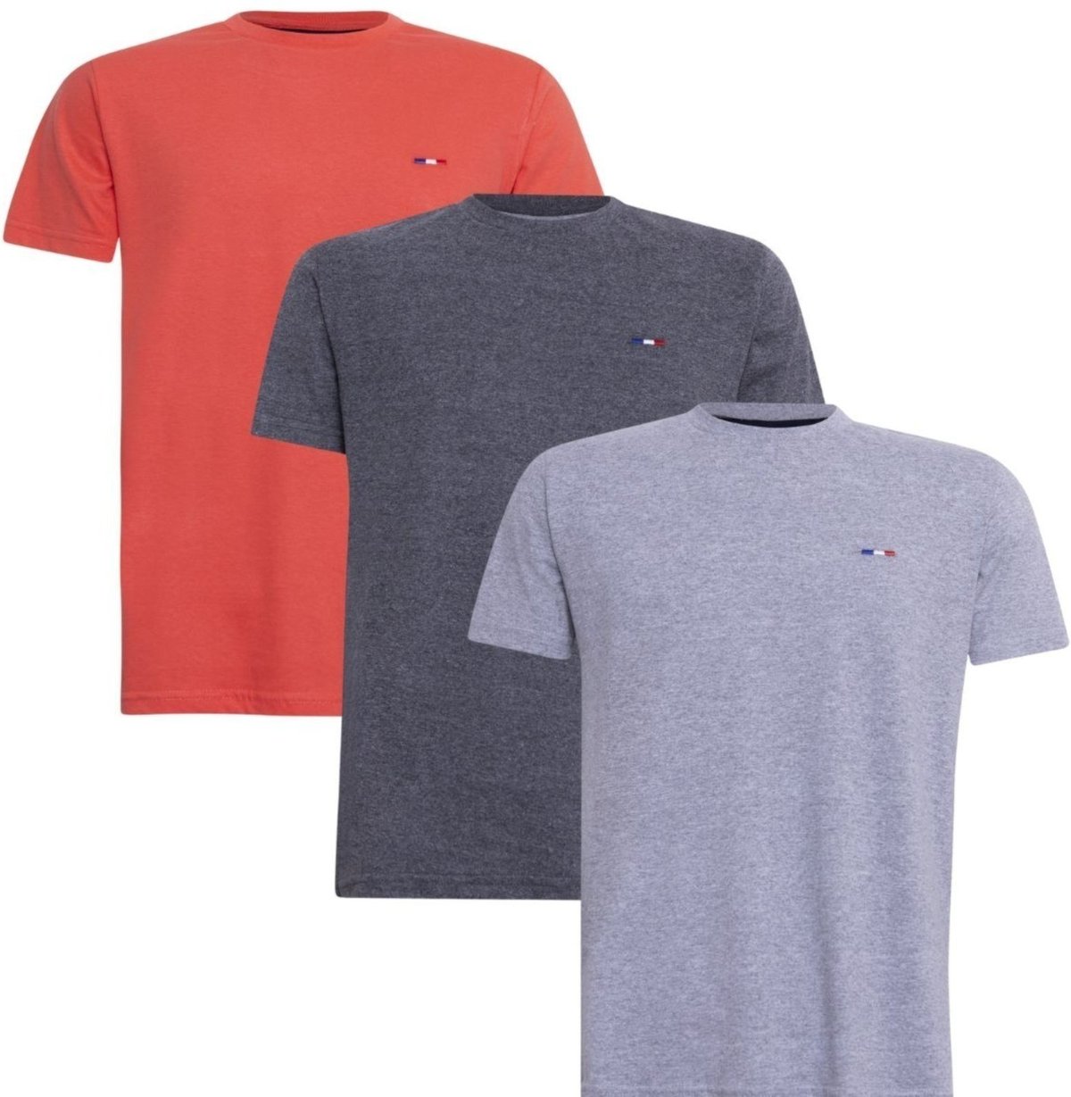 Imagem principal Kit 3 Peças Camisetas FMF Básicas Masculina em Algodão Premium no Estilo Tommy Bordado França Chumbo Lar cinza FMF cinza