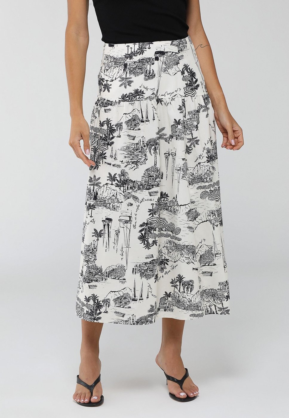 Saia Feminina Colcci Estampada Midi Branca